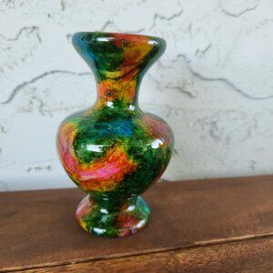 Natural Seven Colors Jade Vase, Hand-Carved Stone Vase, Taiwan 5.5", 818g